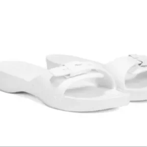 SCHOLL ● EVA Two Strap Sandals - White Women's Comfort Slides Double Buckle Adjustable EVA Flat